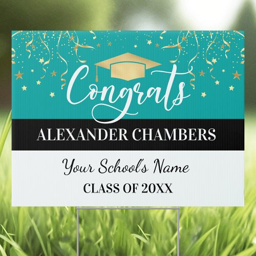 Teal Confetti Graduation Yard Sign