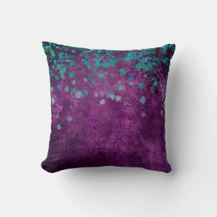 Teal Confetti on Purple Throw Pillow