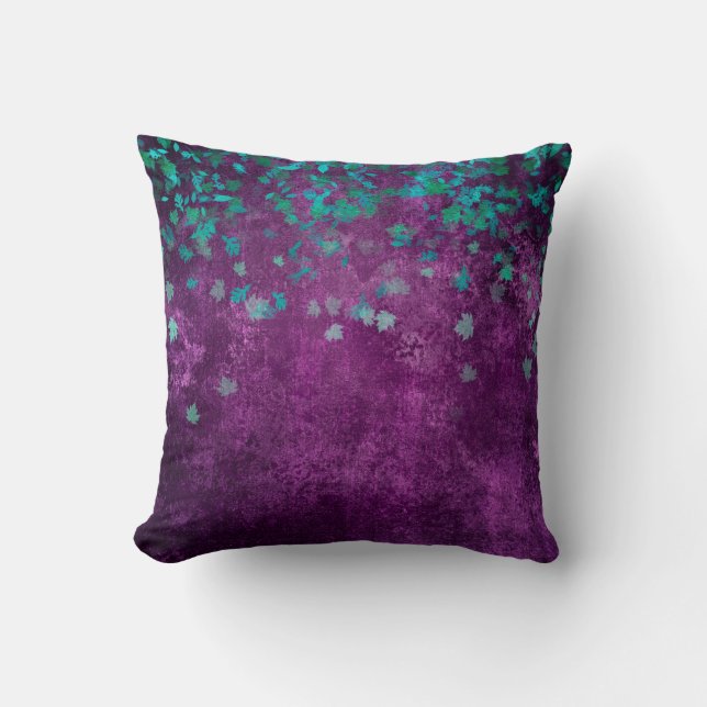 Teal Confetti on Purple Throw Pillow (Front)