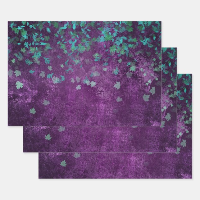 Teal Confetti on Purple Wrapping Paper Sheets (Set)