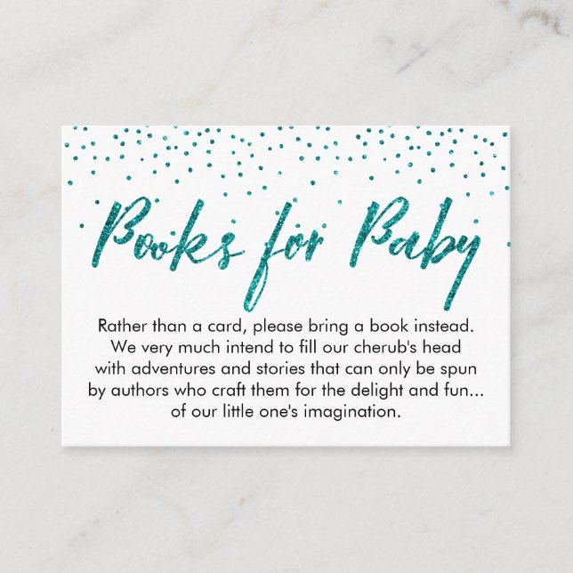 Teal Confetti & Script Book Request Insert Cards (Front)
