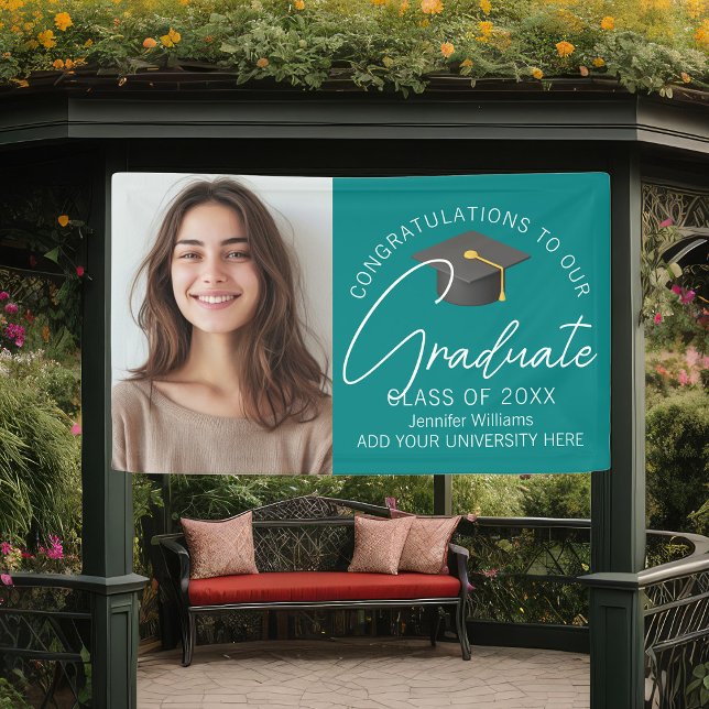 Teal Congratulations Grad Photo Graduation Party Banner (Creator Uploaded)