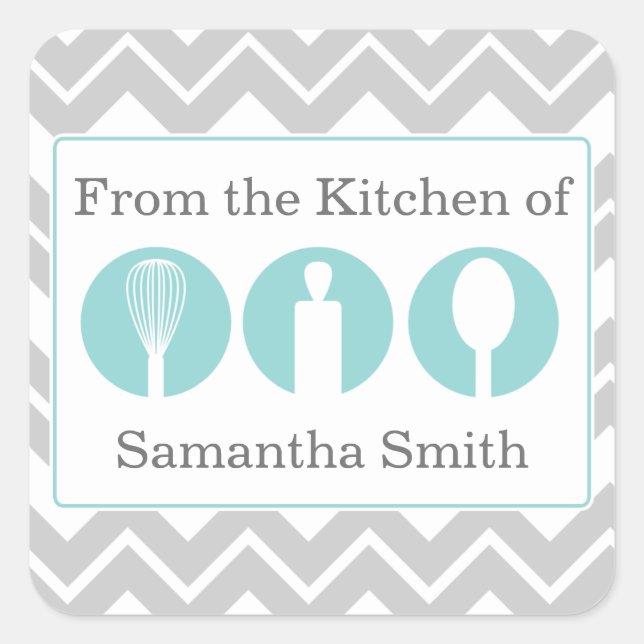 Teal Cooking Utensils Trio Kitchen Labels (Front)