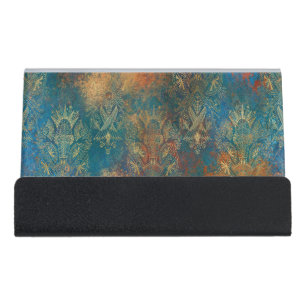 Teal Cooper Patina     Desk Business Card Holder