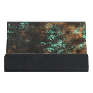 Teal Cooper Patina Metallic Desk Business Card Holder