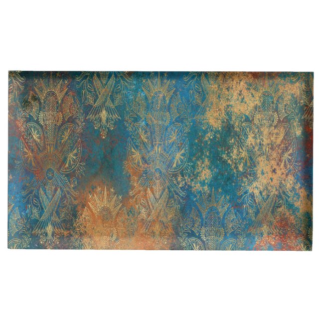 Teal Cooper Patina Place Card Holder (Front)