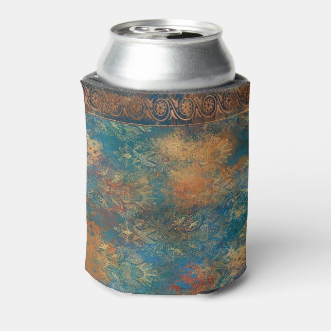 Teal Cooper Patina Turquoise  Can Cooler (Can Back)