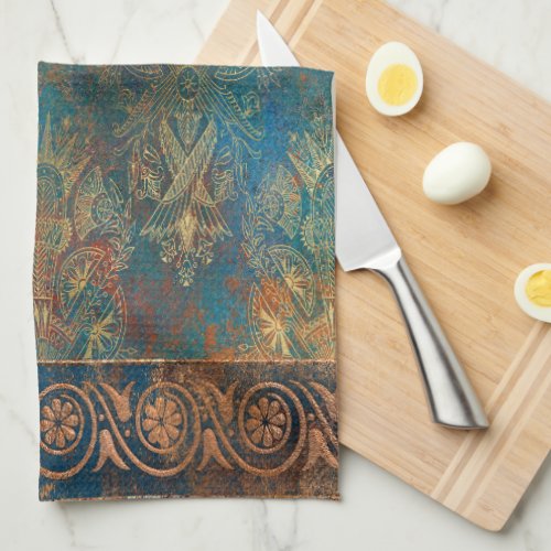 Teal Cooper Patina Turquoise  Kitchen Towel