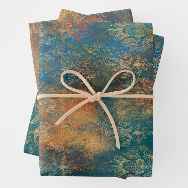 Teal Cooper Patina  Wrapping Paper Sheets (In situ)