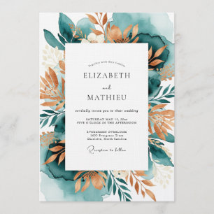 Teal Copper Botanical Romance Wedding Invitation