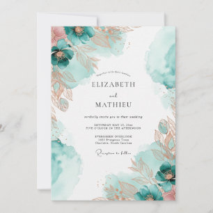 Teal Copper Ethereal Coastal Wedding Invitation