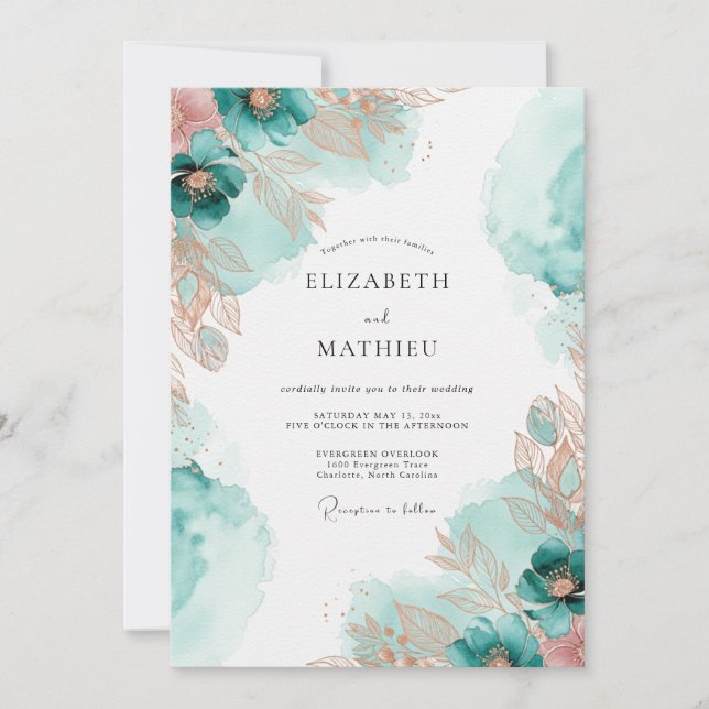 Teal Copper Ethereal Coastal Wedding Invitation (Front)