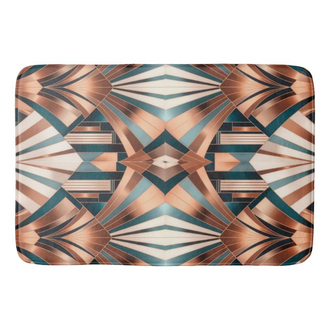 Teal Copper Geometric Skyscraper Neo Art Deco Bath Mat (Front)