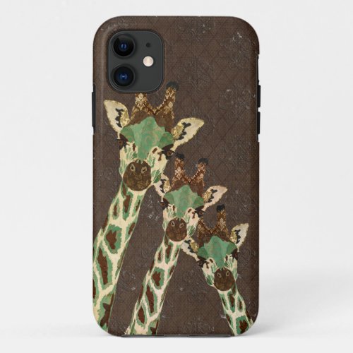 Teal  Copper Giraffes Damask iPhone Case