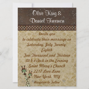 Teal & Copper Giraffes Wedding Invitation