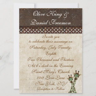 Teal & Copper Giraffes Wedding Invitation