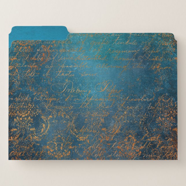 Teal & Copper Patina Script File Folders (Front Left)