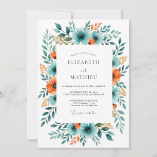 Teal Copper Vivid Botanical Wedding Invitation
