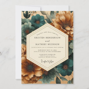 Teal Copperplate Flora Wedding Invitation