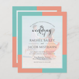 Teal & Coral 2-Photo Budget Wedding Invitation