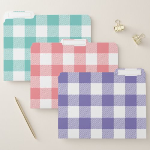 Teal Coral and Periwinkle Gingham Plaid Multi File Folder
