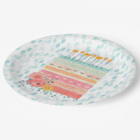 Teal Coral Birthday Cake Party Paper Plates Zazzle