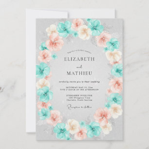 Teal Coral Bloom Flourish Wedding Invitation