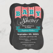 Teal Coral Chalkboard Flag Baby Shower Invite (Front/Back)