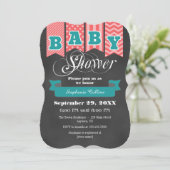 Teal Coral Chalkboard Flag Baby Shower Invite (Standing Front)