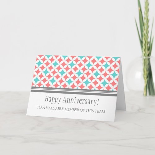 Teal Coral Circles Employee Anniversary Card