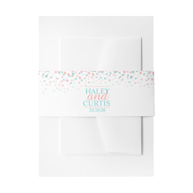 Teal coral confetti dots wedding custom belly band (Front Example)