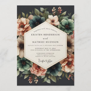 Teal & Coral Dramatic Floral Wedding Invitation