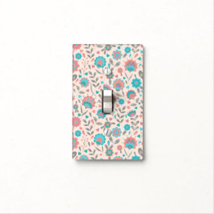 Teal & Coral Folk Art Floral Pattern Light Switch Cover