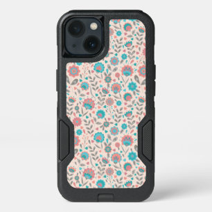 Teal & Coral Folk Art Floral Pattern iPhone 13 Case