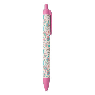 Teal & Coral Folk Art Floral Pattern Pen