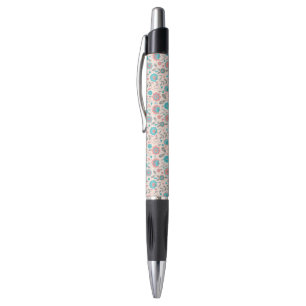 Teal & Coral Folk Art Floral Pattern Pen
