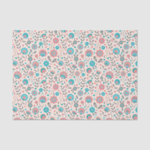 Teal & Coral Folk Art Floral Pattern Tissue Paper