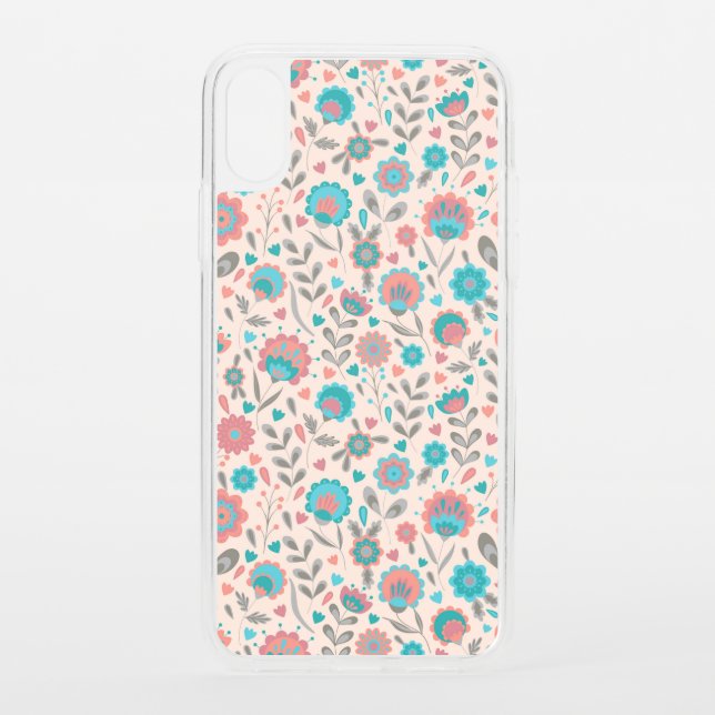 Teal & Coral Folk Art Floral Pattern Uncommon iPhone Case (Back)