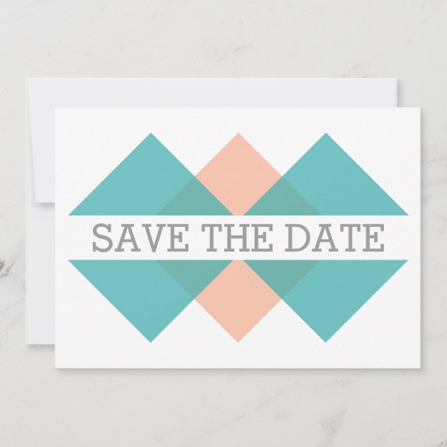 Teal Coral Geometric Triad Save the Date Invite (Front)