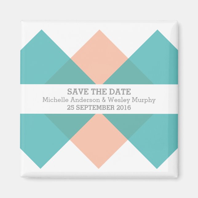 Teal Coral Geometric Triad Save the Date Magnet (Front)