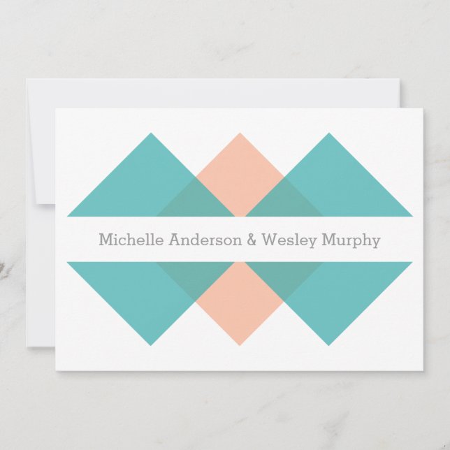 Teal Coral Geometric Triad Wedding Invite (Front)