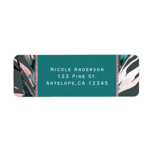 Teal Coral Grey Watercolor Botanical Glam Wedding Label