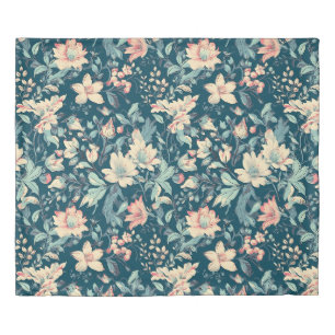 Teal Coral Lily Garden Vintage Botanical Duvet Cover