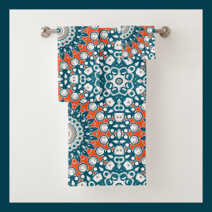 Teal Coral Mandala Bath Pattern Towel Set