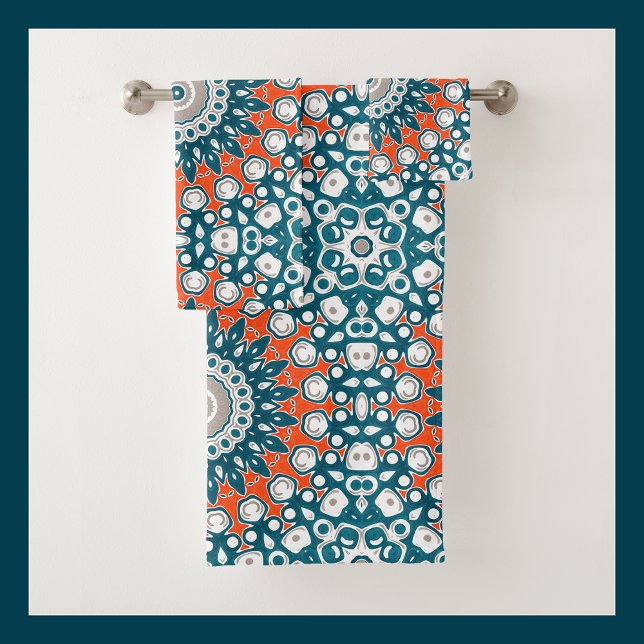 Teal Coral Mandala Bath Pattern Towel Set (Creator Uploaded)