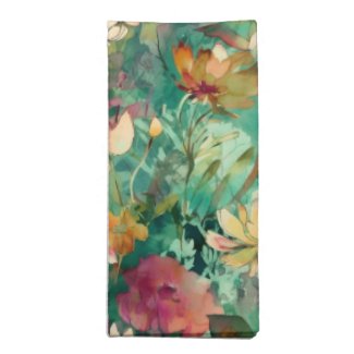 Teal, Coral & Mauve Modern Art Floral Cloth Napkin