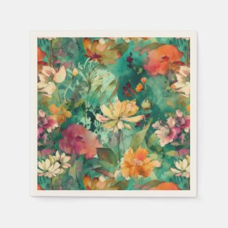 Teal, Coral & Mauve Modern Art Floral