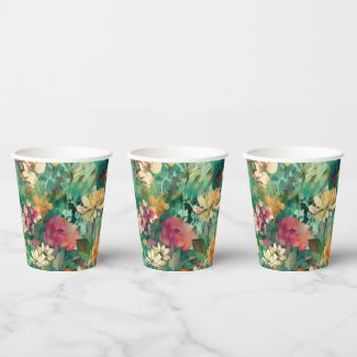 Teal, Coral & Mauve Modern Art Floral