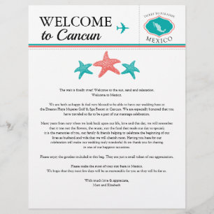 Teal Coral Mexico Wedding Welcome Letter
