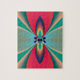 Teal Coral Mirror Symmetry Abstract Art Jigsaw Puzzle